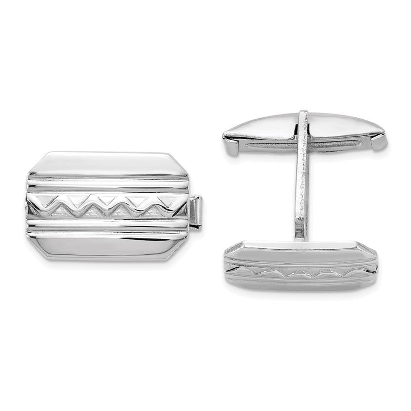 Sterlingsilber Rhodiniert Welle Design Manschette Knöpfe
