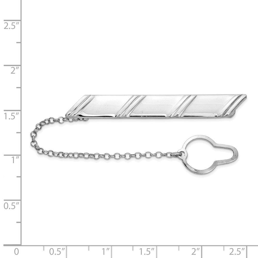 Sterlingsilber Rhodiniert Diagonal Stripes mit Knopf Kette Krawatten Stab