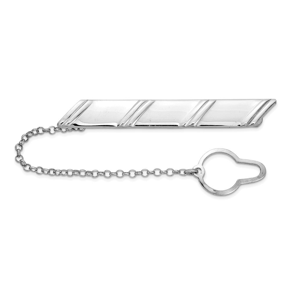 Sterlingsilber Rhodiniert Diagonal Stripes mit Knopf Kette Krawatten Stab