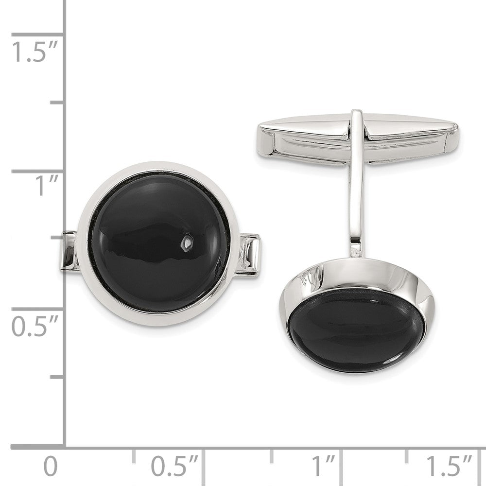 Sterlingsilber Poliert Rund Onyx Manschette Knöpfe