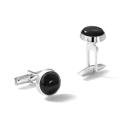 Sterlingsilber Poliert Rund Onyx Manschette Knöpfe