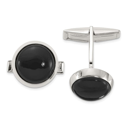 Sterlingsilber Poliert Rund Onyx Manschette Knöpfe