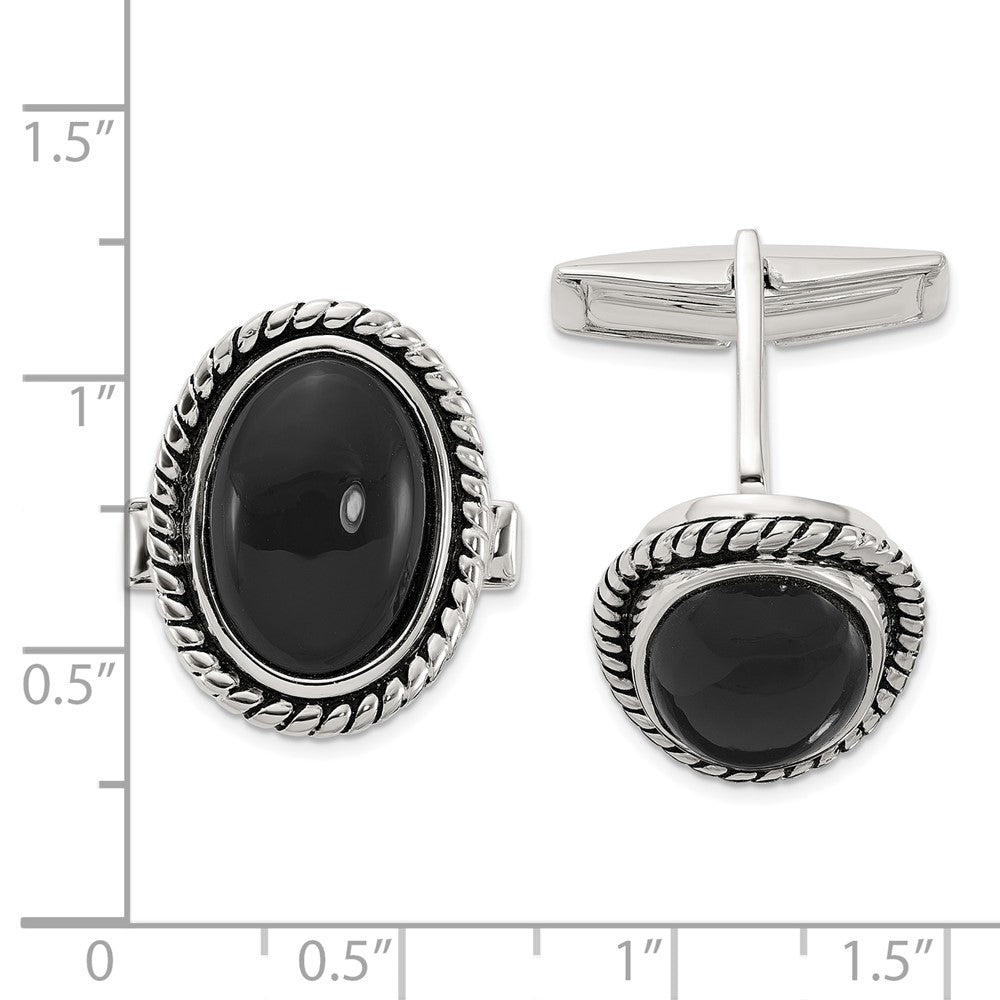 Sterlingsilber Onyx Emailliert Manschette Knöpfe