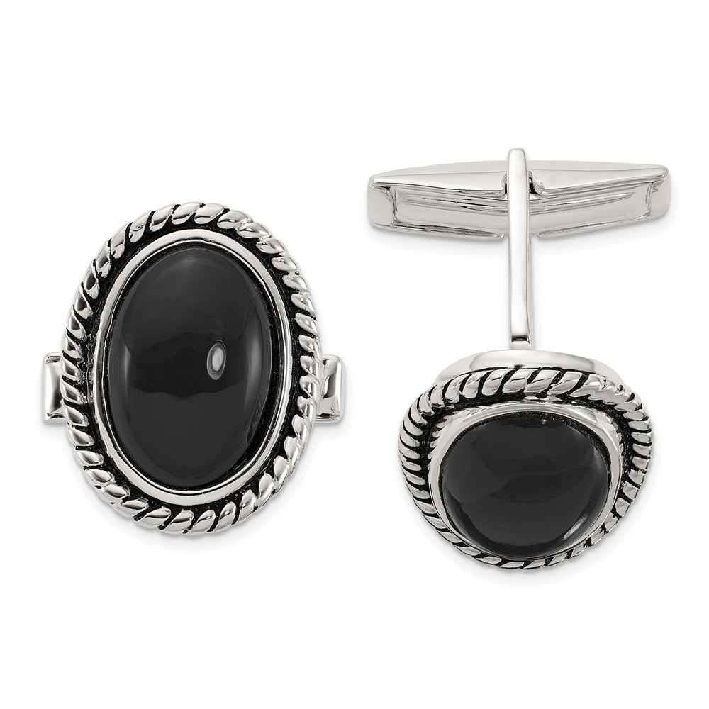 Sterlingsilber Onyx Emailliert Manschette Knöpfe
