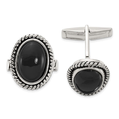Sterlingsilber Onyx Emailliert Manschette Knöpfe