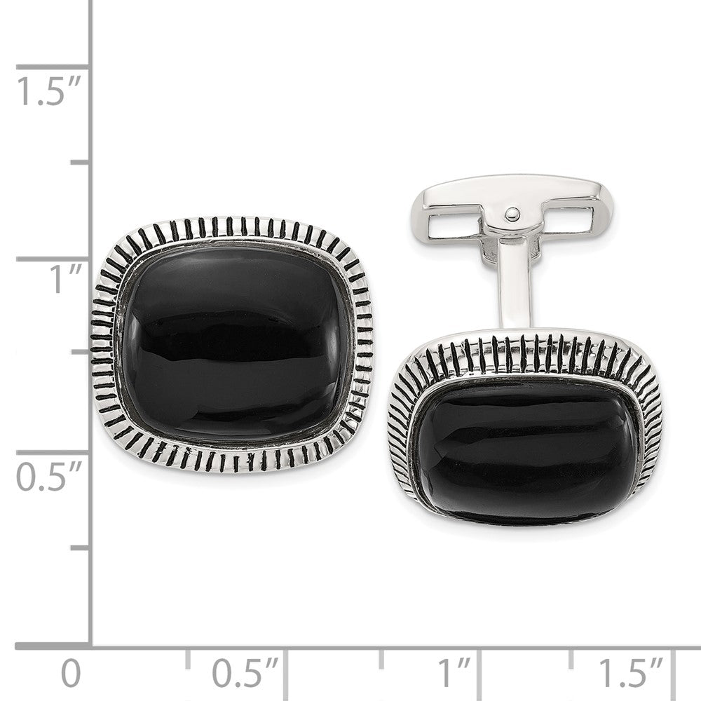 Sterlingsilber Onyx und Emailliert Manschette Knöpfe
