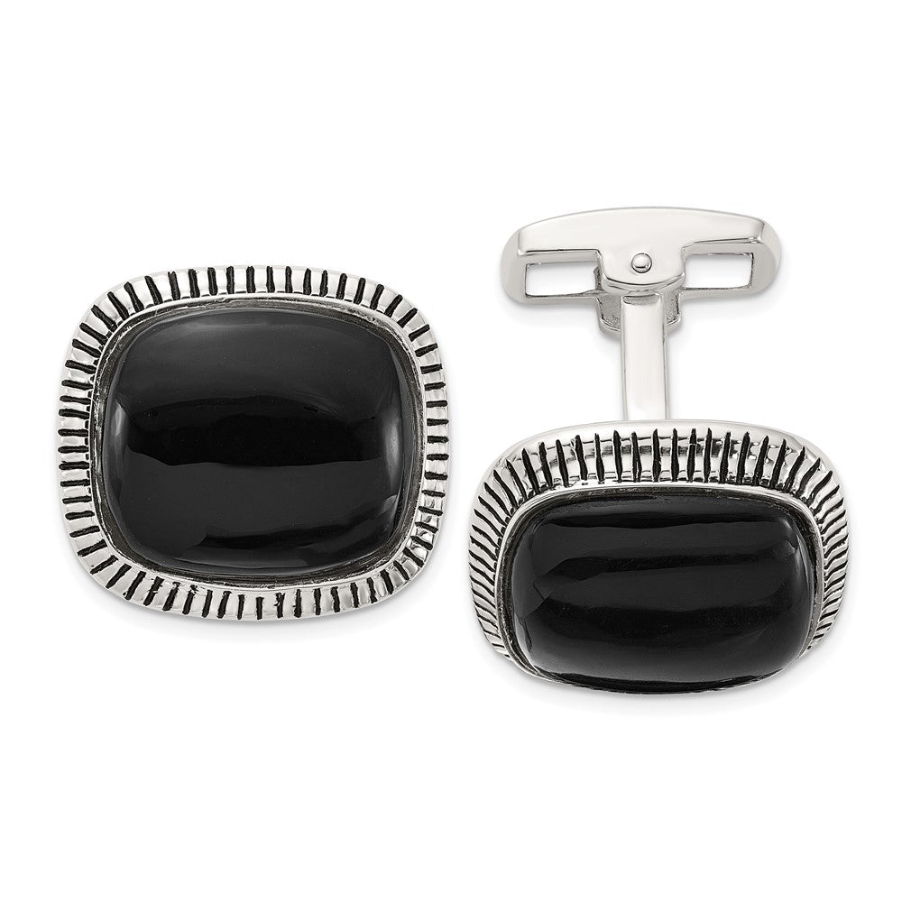 Sterlingsilber Onyx und Emailliert Manschette Knöpfe