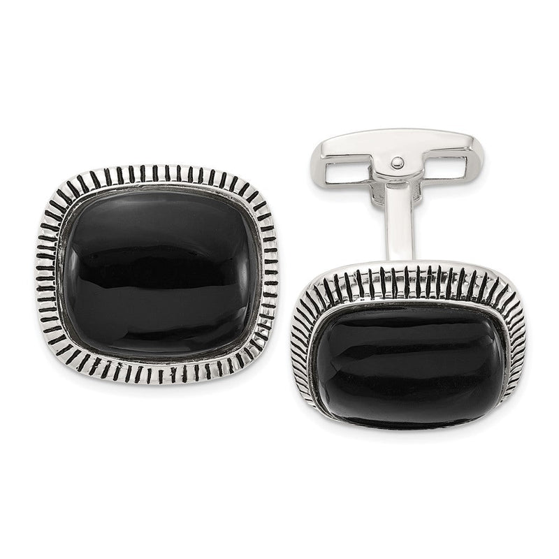 Sterlingsilber Onyx und Emailliert Manschette Knöpfe