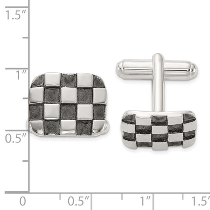 Sterlingsilber Oxidiert Gebürstet und Poliert Schachbrett Manschette Knöpfe