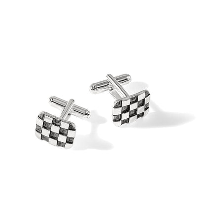 Sterlingsilber Oxidiert Gebürstet und Poliert Schachbrett Manschette Knöpfe