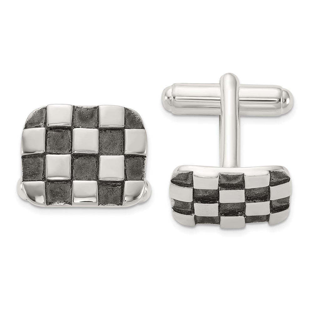 Sterlingsilber Oxidiert Gebürstet und Poliert Schachbrett Manschette Knöpfe