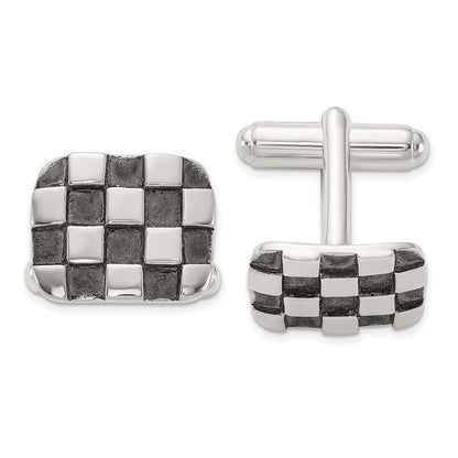 Sterlingsilber Oxidiert Gebürstet und Poliert Schachbrett Manschette Knöpfe