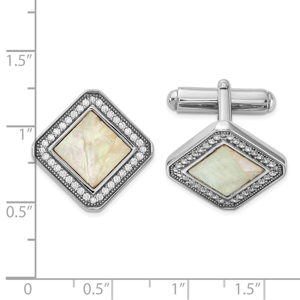 Sterlingsilber Rhodiniert Zirkonia und Perlmutt Quadratisch Manschette Knöpfe