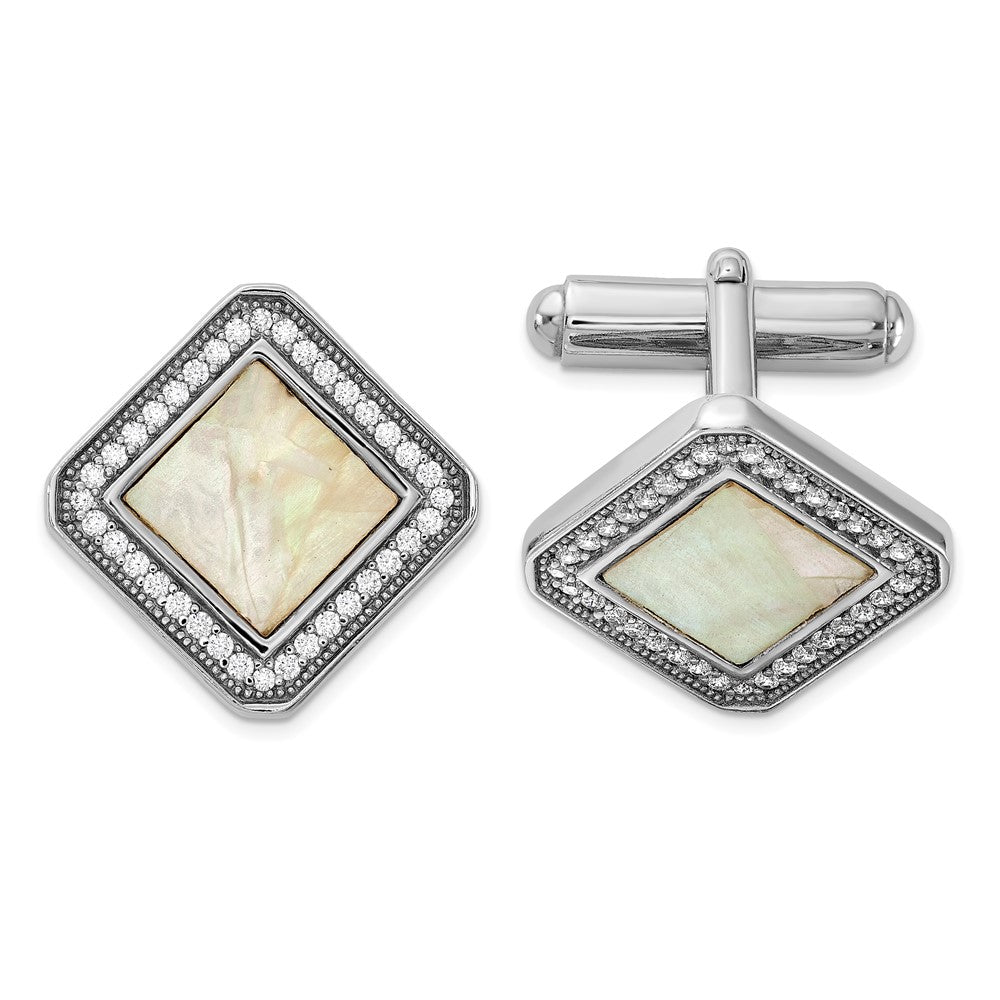 Sterlingsilber Rhodiniert Zirkonia und Perlmutt Quadratisch Manschette Knöpfe