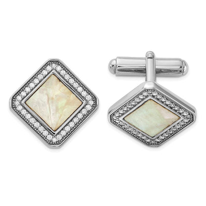 Sterlingsilber Rhodiniert Zirkonia und Perlmutt Quadratisch Manschette Knöpfe