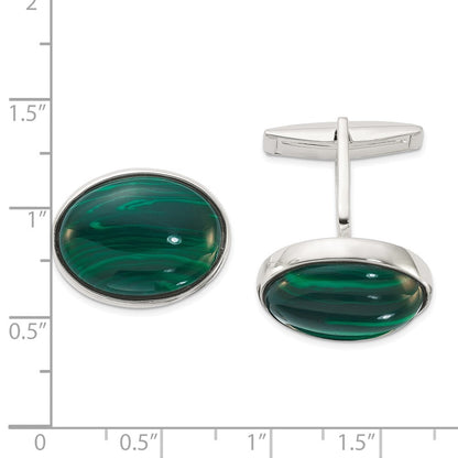 Sterlingsilber Poliert Malachite Oval Manschette Knöpfe