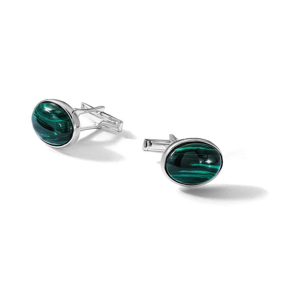 Sterlingsilber Poliert Malachite Oval Manschette Knöpfe