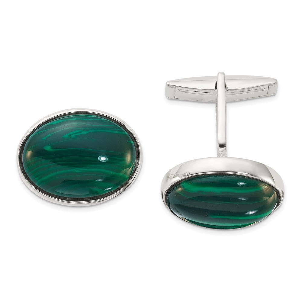 Sterlingsilber Poliert Malachite Oval Manschette Knöpfe