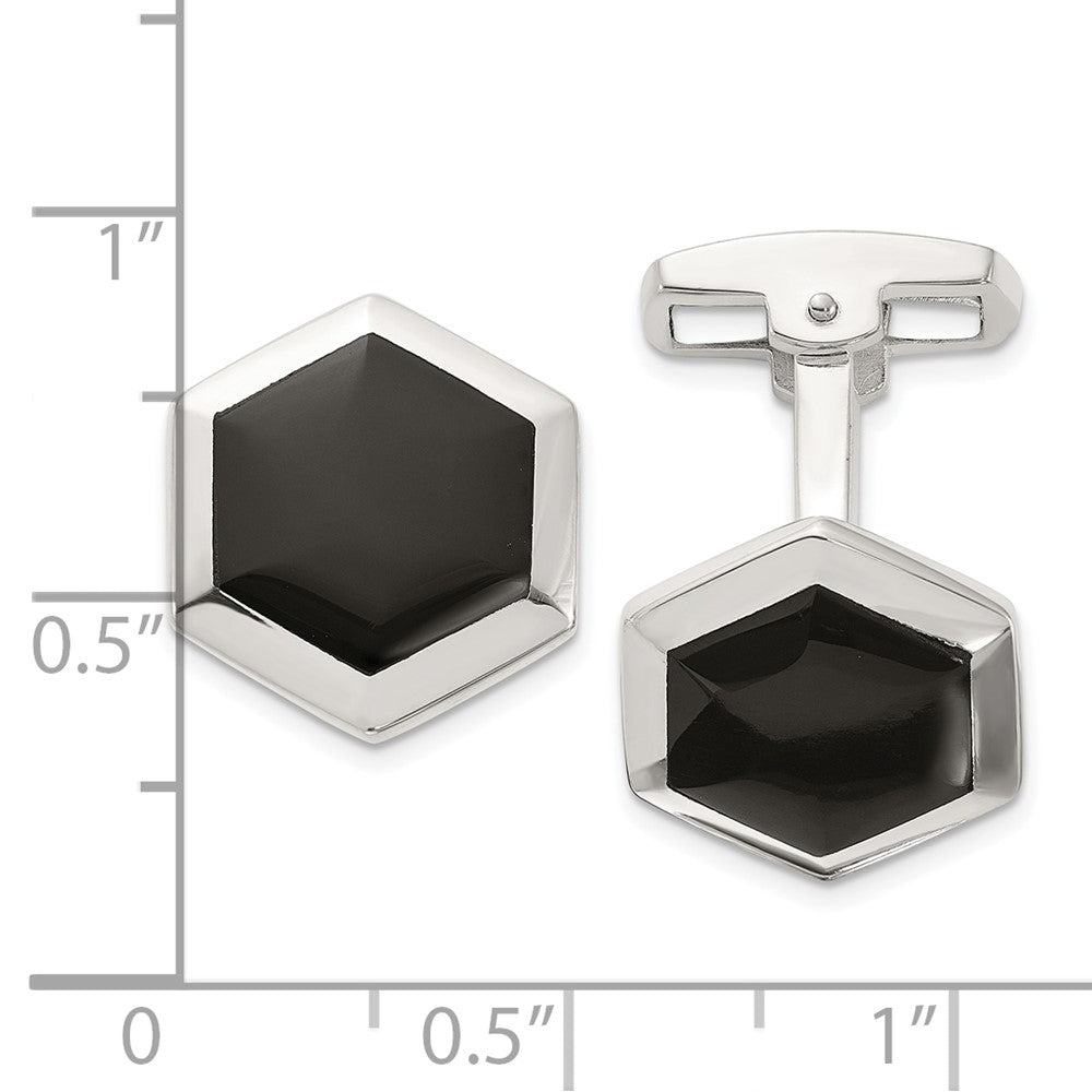 Sterlingsilber Poliert Onyx Hexagon Manschette Knöpfe
