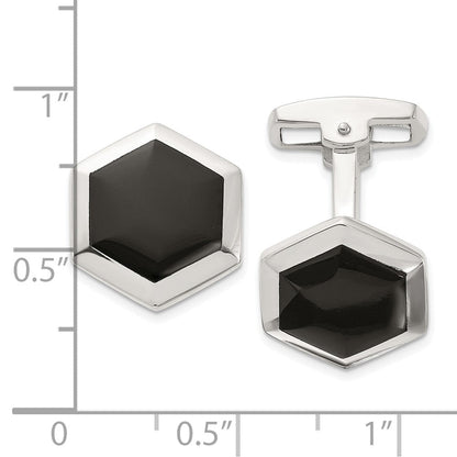 Sterlingsilber Poliert Onyx Hexagon Manschette Knöpfe