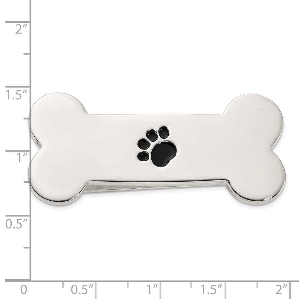 Sterlingsilber Hund Bone mit Emaille Paw Druck Geldklammer