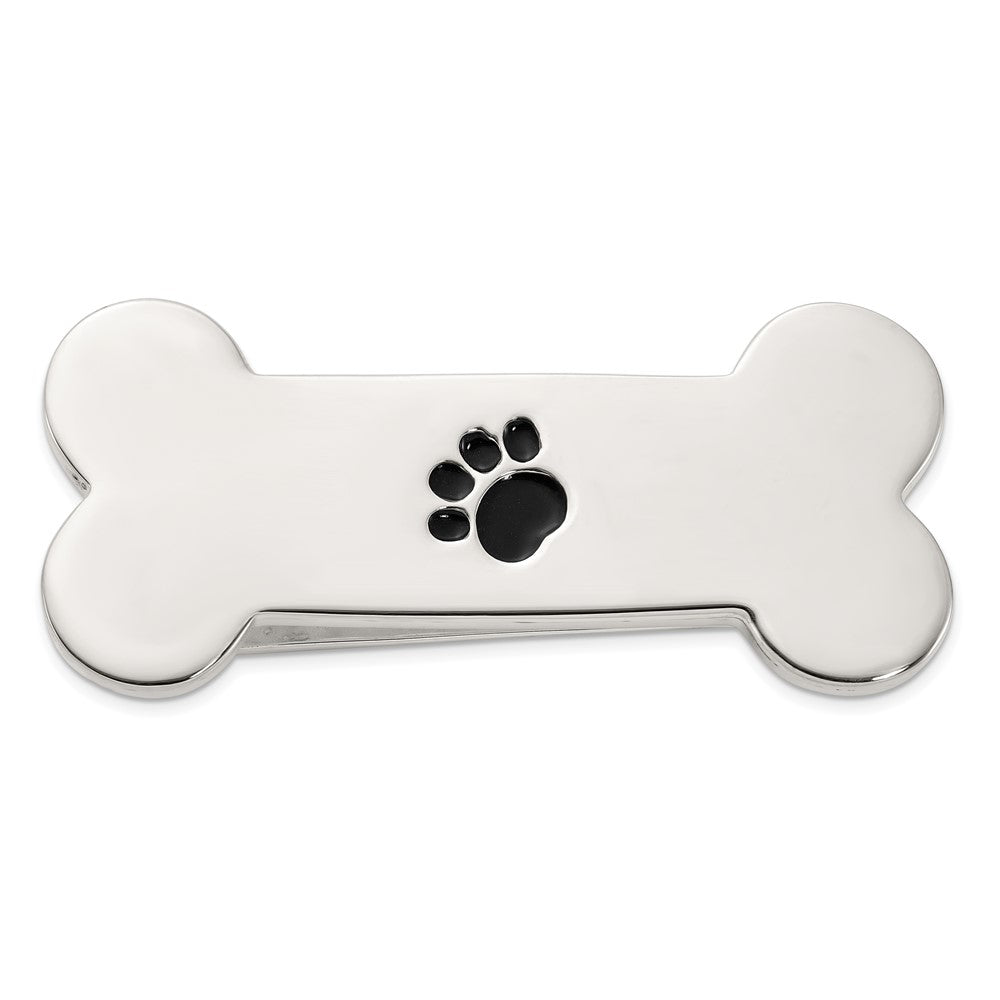 Sterlingsilber Hund Bone mit Emaille Paw Druck Geldklammer