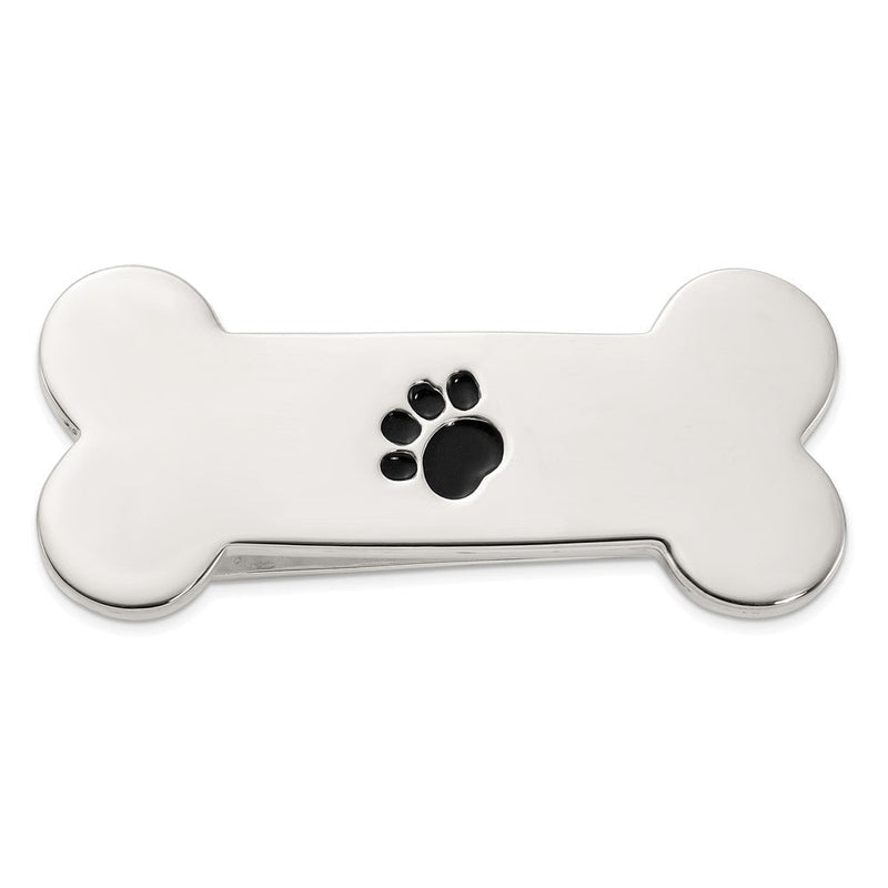 Sterlingsilber Hund Bone mit Emaille Paw Druck Geldklammer