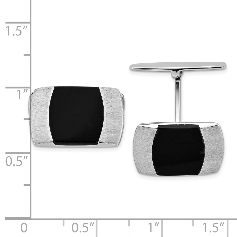 Sterlingsilber Rhodiniert Gebürstet und Schwarz Resin Manschette Knöpfe