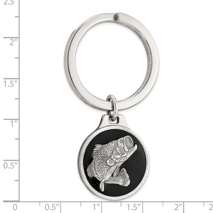 Sterlingsilber Rhodiniert Schwarz Epoxid Barsch Fisch Keychain