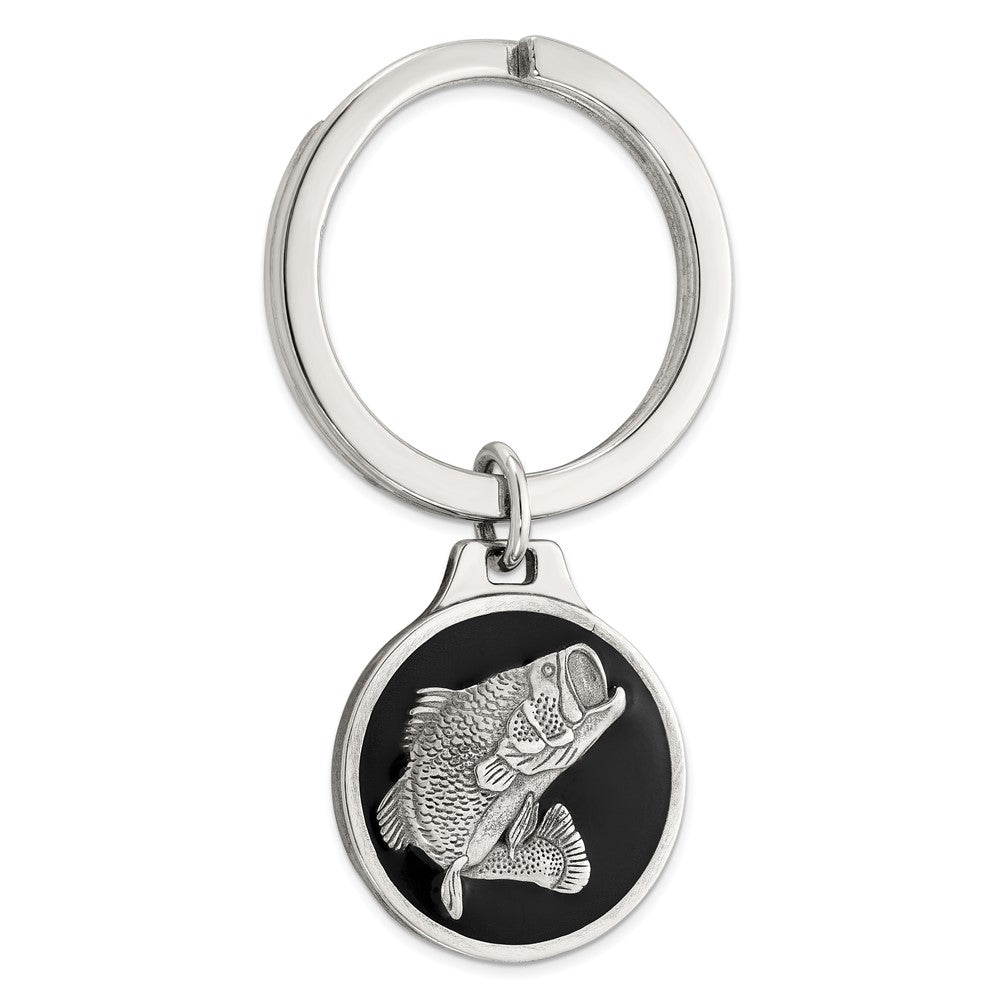 Sterlingsilber Rhodiniert Schwarz Epoxid Barsch Fisch Keychain