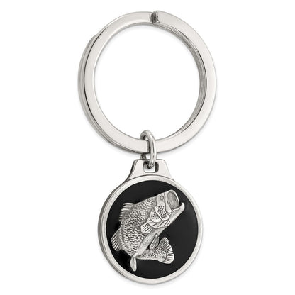 Sterlingsilber Rhodiniert Schwarz Epoxid Barsch Fisch Keychain