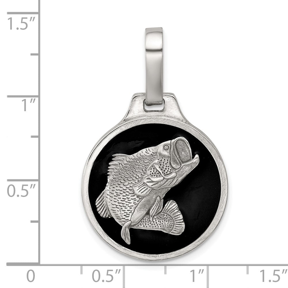 Sterlingsilber Schwarz Epoxid Barsch Fisch Anhänger