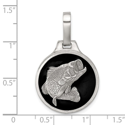 Sterlingsilber Schwarz Epoxid Barsch Fisch Anhänger