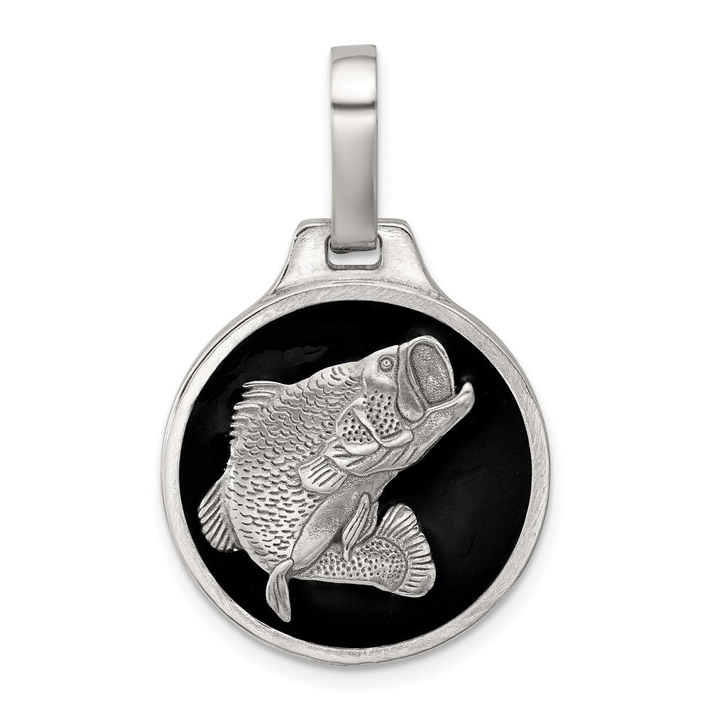 Sterlingsilber Schwarz Epoxid Barsch Fisch Anhänger