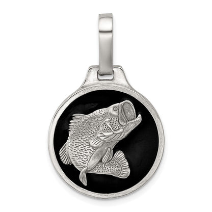 Sterlingsilber Schwarz Epoxid Barsch Fisch Anhänger