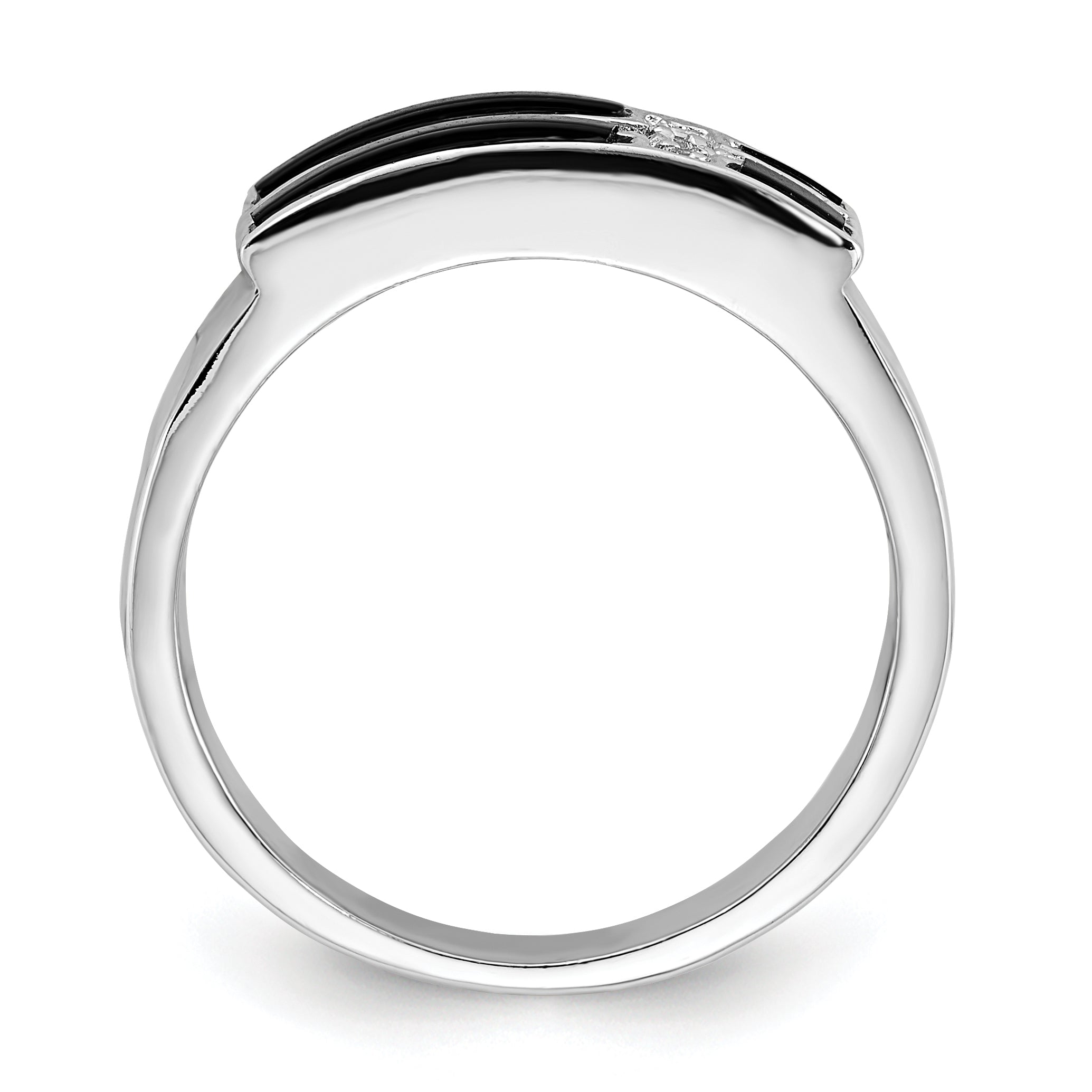 Sterlingsilber Poliert Schwarz Emaille & Zirkonia Kreuz Ring