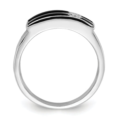 Sterlingsilber Poliert Schwarz Emaille & Zirkonia Kreuz Ring