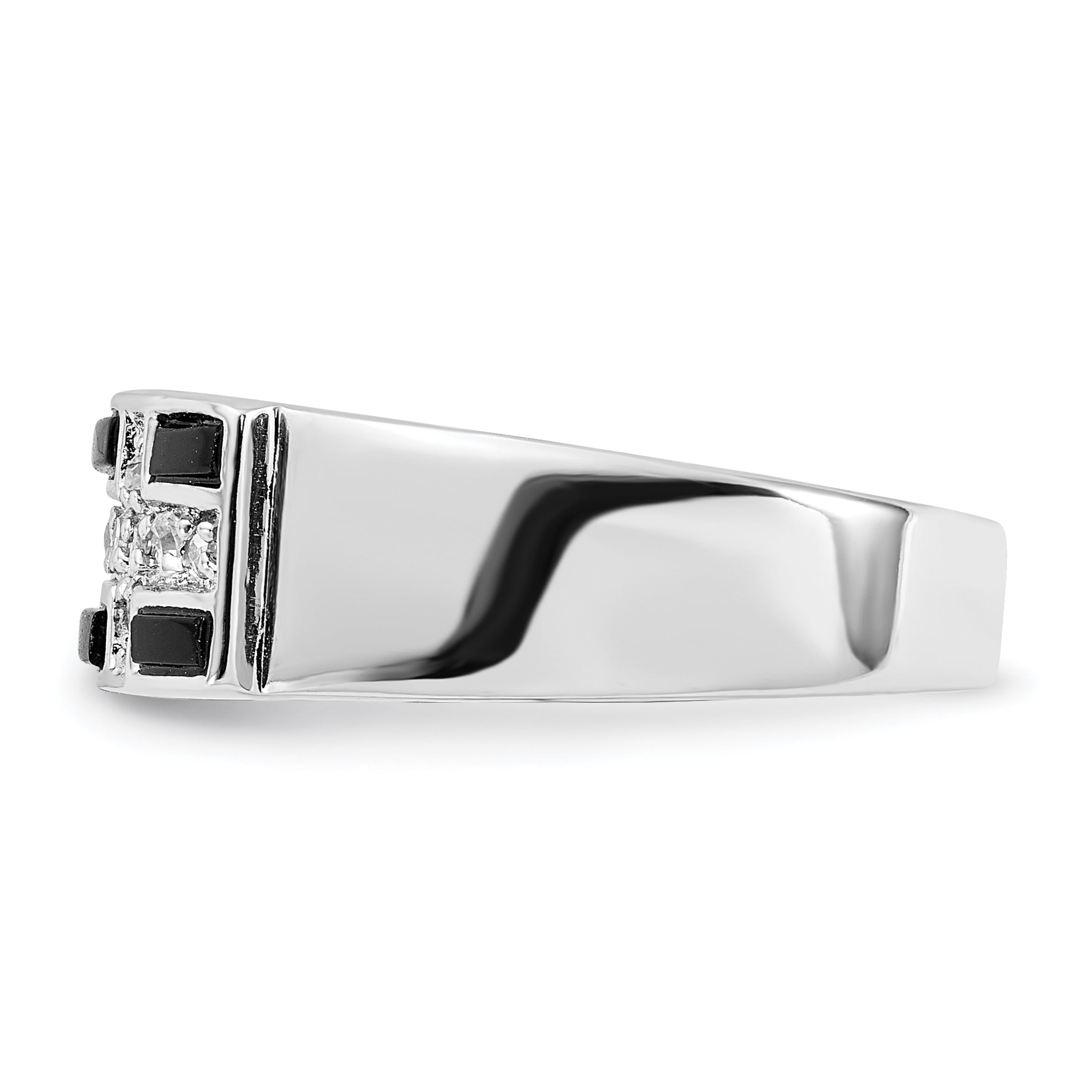 Sterlingsilber Poliert Schwarz Emaille & Zirkonia Kreuz Ring