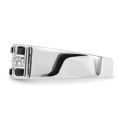 Sterlingsilber Poliert Schwarz Emaille & Zirkonia Kreuz Ring