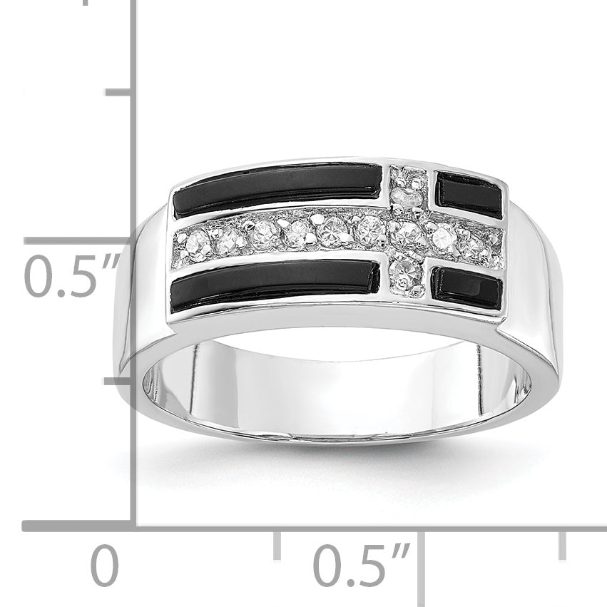 Sterlingsilber Poliert Schwarz Emaille & Zirkonia Kreuz Ring