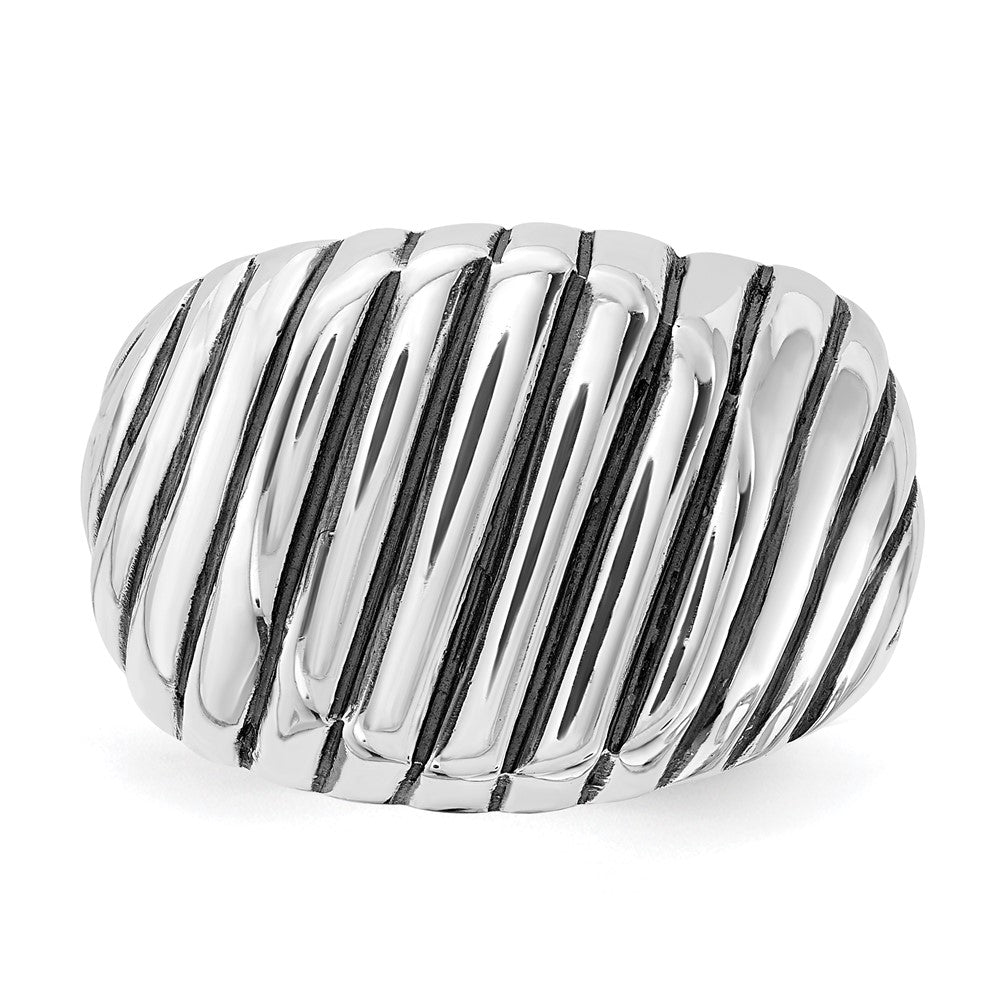 Sterlingsilber Poliert & Antikisiert Gerillt Siegel Ring (size 11 Nur)