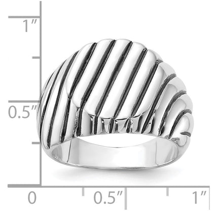 Sterlingsilber Poliert & Antikisiert Gerillt Siegel Ring (size 11 Nur)