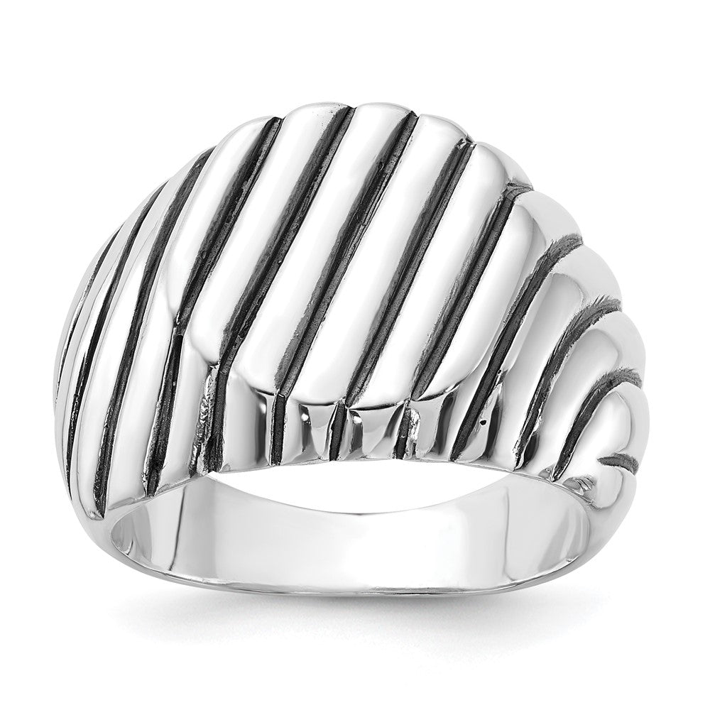 Sterlingsilber Poliert & Antikisiert Gerillt Siegel Ring (size 11 Nur)
