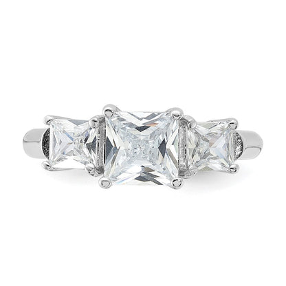 Sterlingsilber Rhodiniert Dreistein Zirkonia Ring