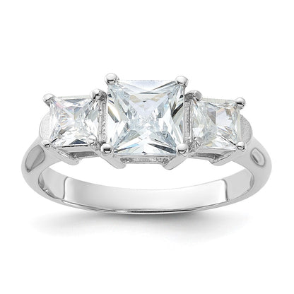 Sterlingsilber Rhodiniert Dreistein Zirkonia Ring