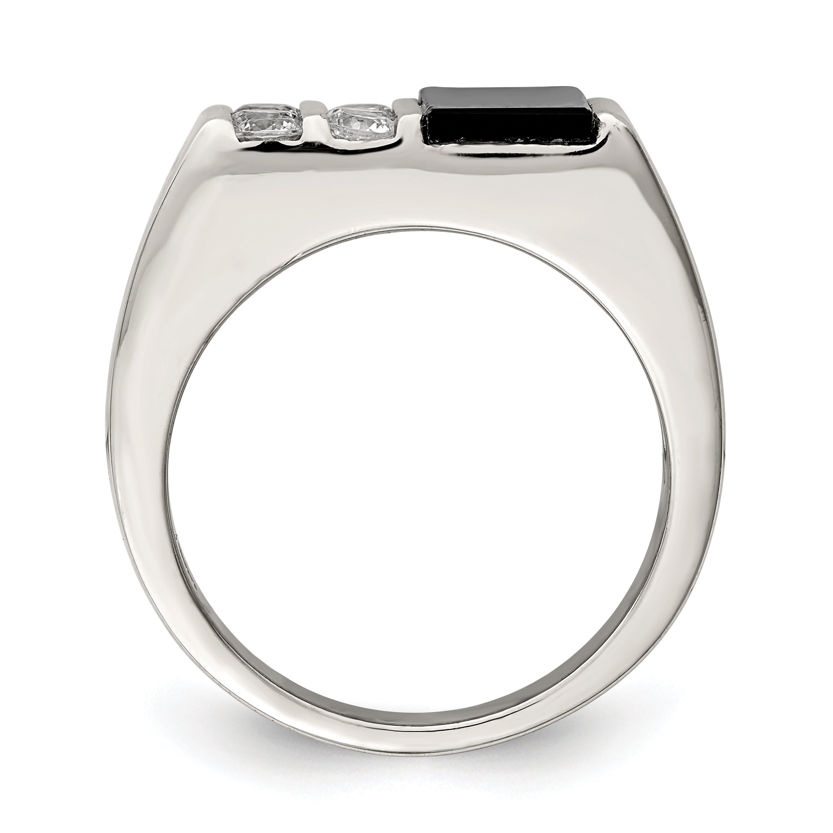 Sterlingsilber Rhodiniert Herren Zirkonia und Onyx Ring
