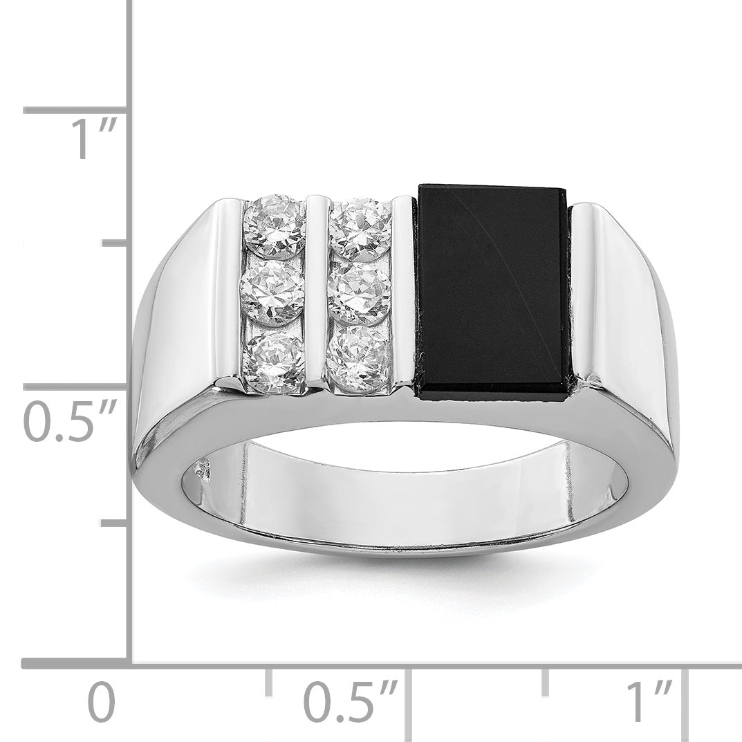 Sterlingsilber Rhodiniert Herren Zirkonia und Onyx Ring