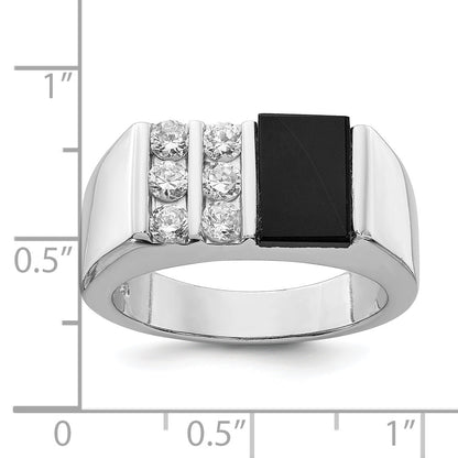 Sterlingsilber Rhodiniert Herren Zirkonia und Onyx Ring