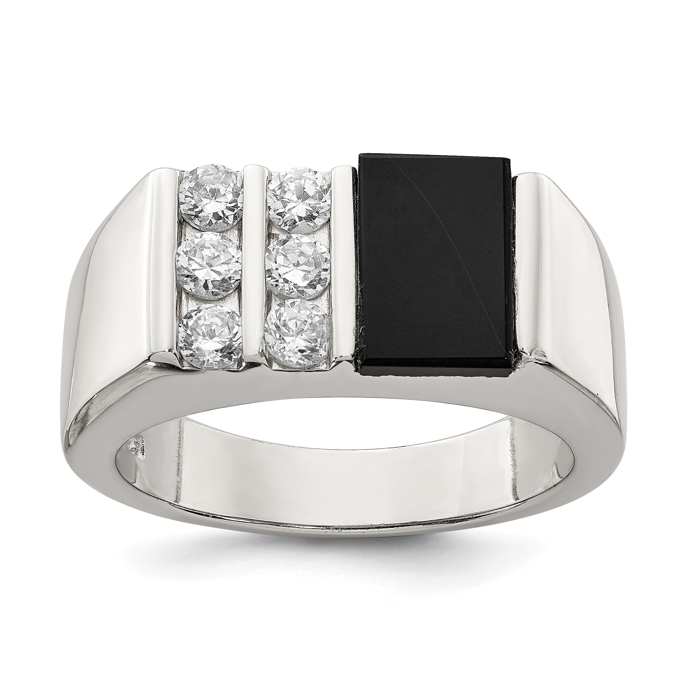 Sterlingsilber Rhodiniert Herren Zirkonia und Onyx Ring