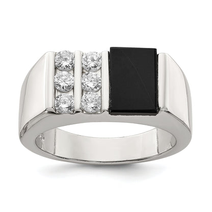 Sterlingsilber Rhodiniert Herren Zirkonia und Onyx Ring